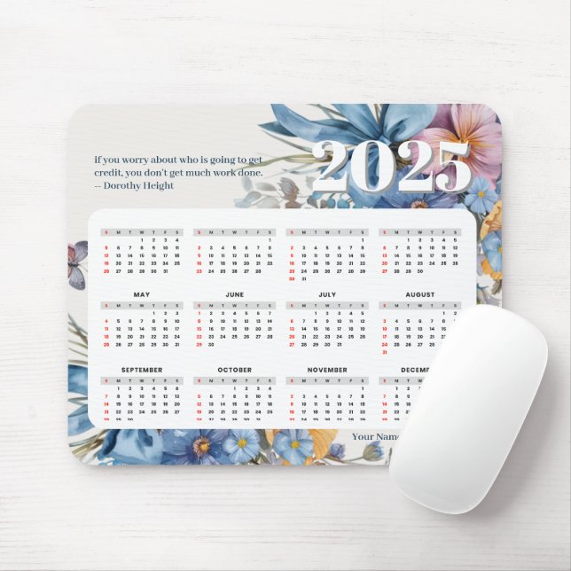 Modern 2025 Calendar Quote & Personalised Name Mouse Mat (With Mouse)