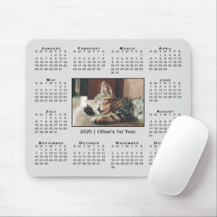 Modern 2025 Calendar Your Photo Name on Grey Mouse Mat