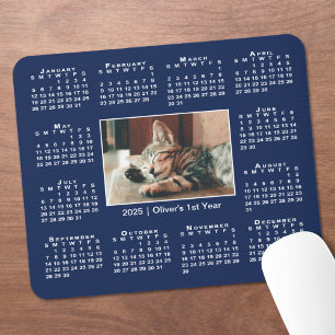 Modern 2025 Calendar Your Photo Name on Navy Blue Mouse Mat
