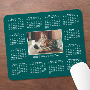 Modern 2025 Calendar Your Photo Name on Teal Mouse Mat