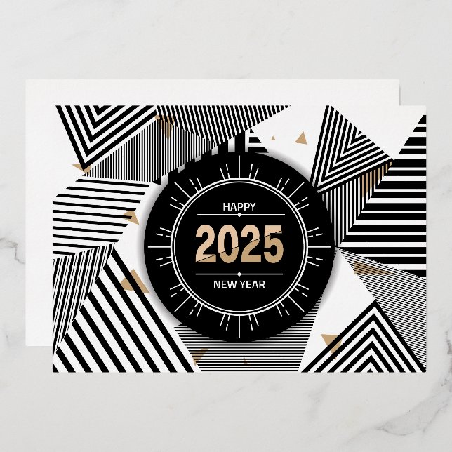 Modern 2025 Geometric Pattern  Foil Holiday Card (Front/Back)