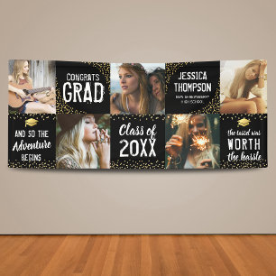 Modern 2025 Graduate Black & Gold Photo Banner