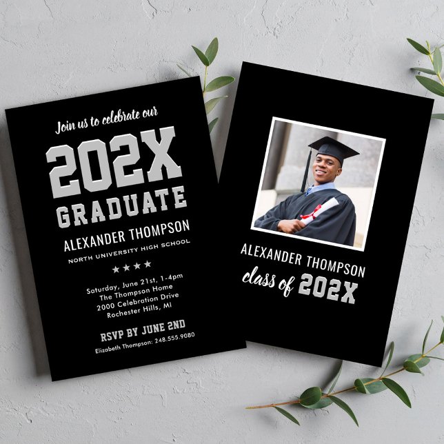 Modern 2025 Graduate Black Grey Graduation Party Invitation (Creator Uploaded)