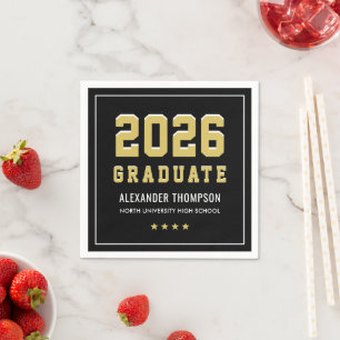 Modern 2025 Graduate Gold Black Graduation Party Napkin