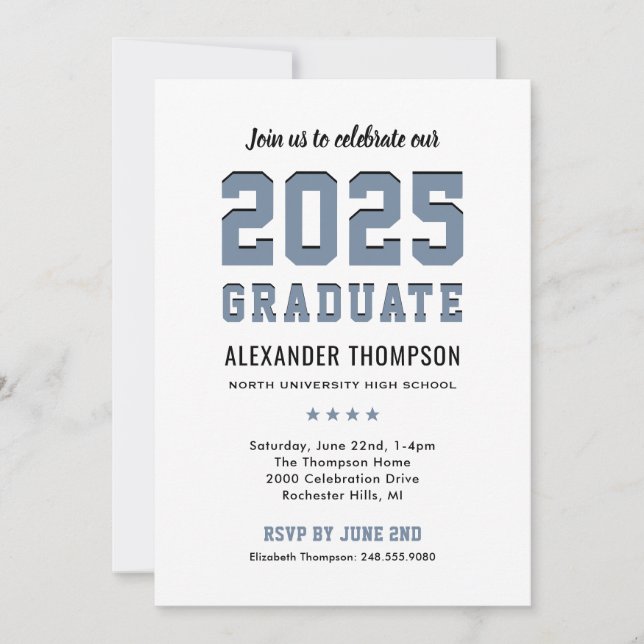 Modern 2025 Graduate Slate Graduation Party Invitation (Front)