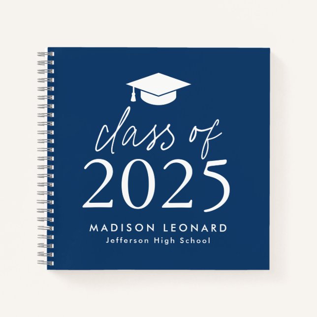Modern 2025 Navy Photo Graduation Party Guest Book (Front)