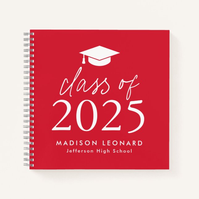 Modern 2025 Red Photo Graduation Party Guest Book (Front)