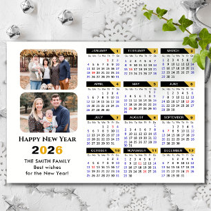 Modern 2026 Calendar 2 Photo Black Gold Magnetic