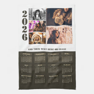 Modern 2026 Calendar 5 Photo Collage Magnet Card Tea Towel