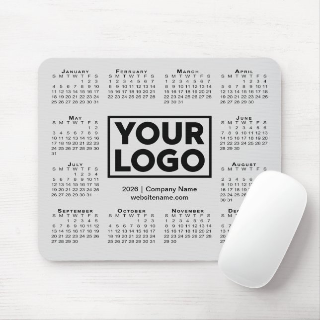 Modern 2026 Calendar Business Company Logo Gray Mouse Mat (With Mouse)