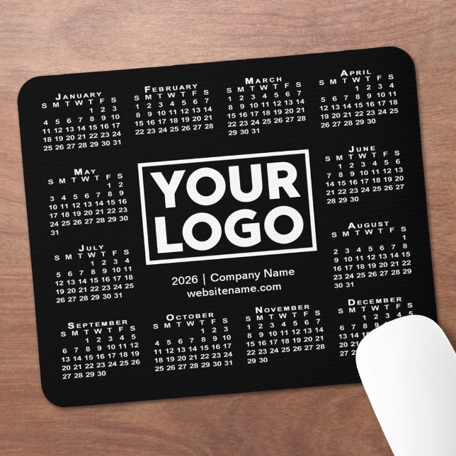 Modern 2026 Calendar Business Logo Black Mouse Mat (Modern 2026 Calendar Business Logo Black Mouse Pad, in situ)