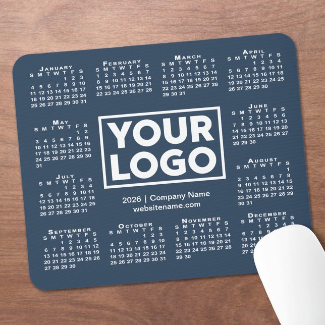 Modern 2026 Calendar Business Logo Navy Blue Mouse Mat (Modern 2026 Calendar Business Logo Navy Blue Mouse Pad, in situ)