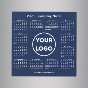 Modern 2026 Calendar Company Logo Navy Blue Magnet