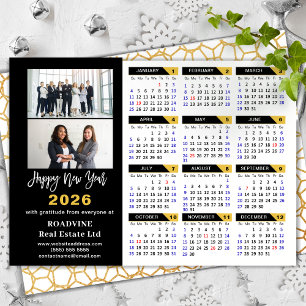Modern 2026 Calendar Corporate 2 Photo Black Gold Holiday Card