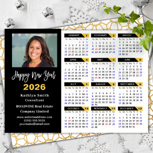 Modern 2026 Calendar Corporate Photo Black Gold Holiday Card