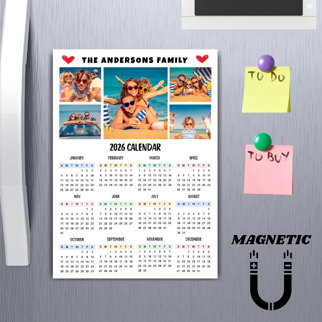 Modern 2026 Calendar Custom Photo Collage Magnet (Creator Uploaded)