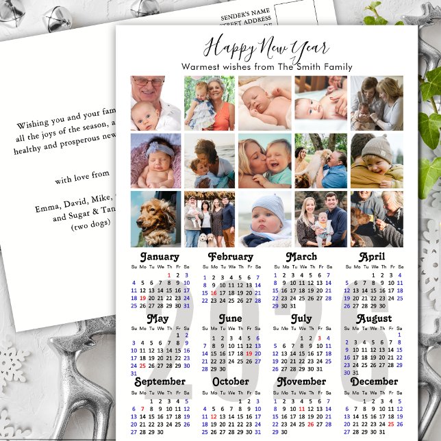 Modern 2026 Calendar Family Photo Collage Minimal Holiday Postcard (Creator Uploaded)