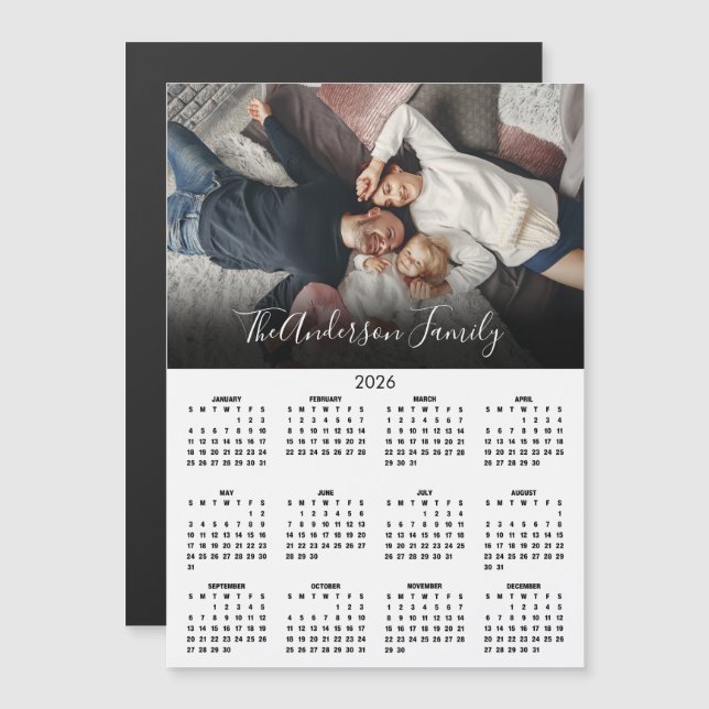 Modern 2026 Calendar Family Photo Magnet (Front/Back)