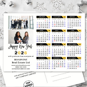 Modern 2026 Calendar Gold Black Business 2 Photo Holiday Postcard