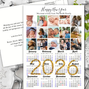 Modern 2026 Calendar Gold Script 15 Photo Collage Holiday Postcard