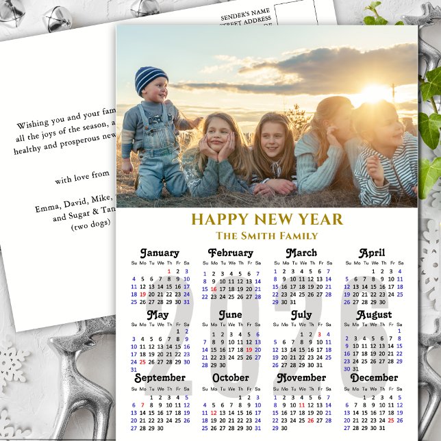 Modern 2026 Calendar Gold Script Photo Minimalist Holiday Postcard (Creator Uploaded)