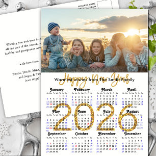Modern 2026 Calendar Gold Script Photo Minimalist Holiday Postcard