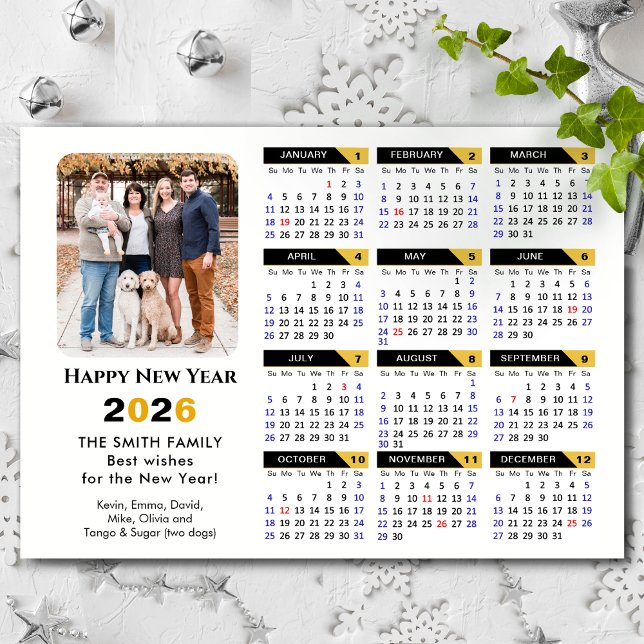 Modern 2026 Calendar Photo Black Gold Magnetic (Creator Uploaded)