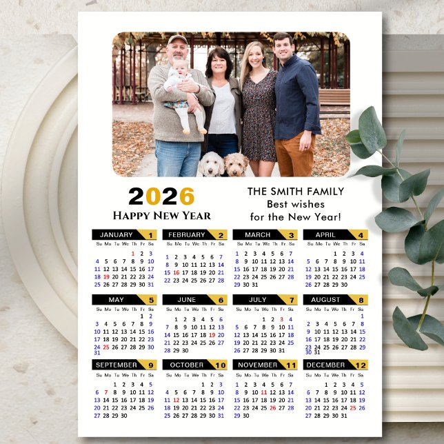 Modern 2026 Calendar Photo Black Gold Magnetic (Creator Uploaded)
