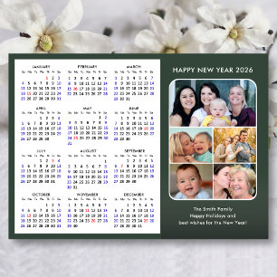 Modern 2026 Calendar Sage Green 5 Photo Magnetic