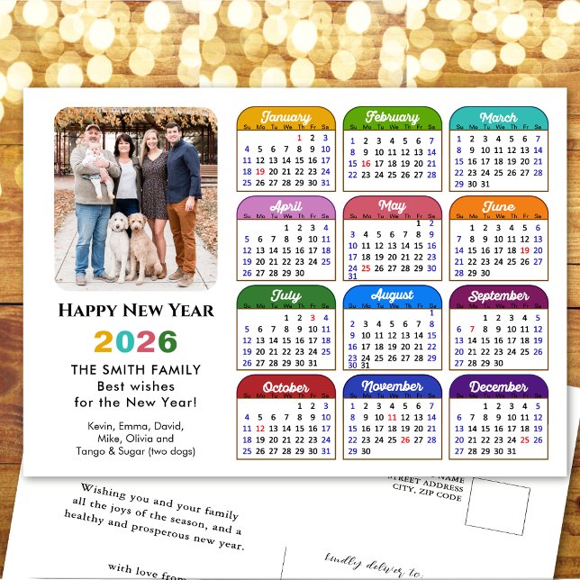Modern 2026 Calendar Simple Family Photo Colourful Holiday Postcard (Creator Uploaded)