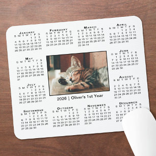 Modern 2026 Calendar Your Photo Name on White Mouse Mat