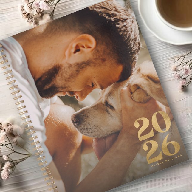 Modern 2026 Customise Photo Faux Gold Foil Glitter Planner (Creator Uploaded)