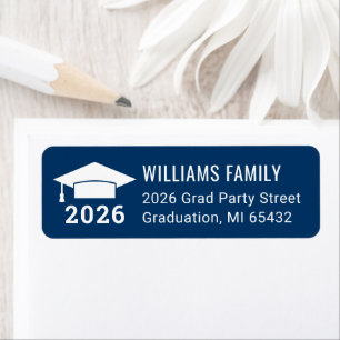 Modern 2026 Navy Blue Graduation Return Address
