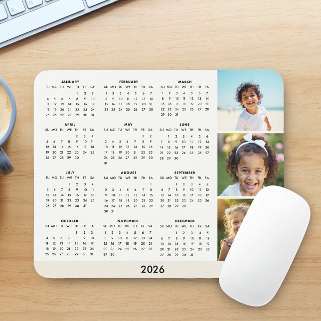 Modern 2026 Photo Collage Calendar Mouse Mat (Creator Uploaded)