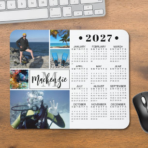 Modern 2027 Calendar 5 Photos Monogram Name Mouse Mat