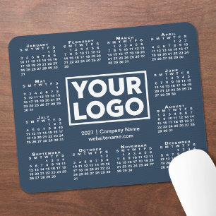 Modern 2027 Calendar Business Logo Navy Blue Mouse Mat