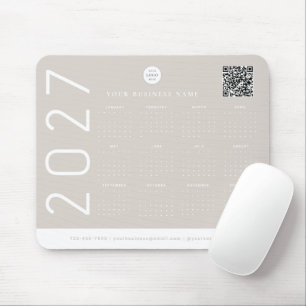 Modern 2027 Calendar Neutral Beige Business Logo Mouse Mat