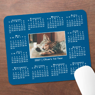 Modern 2027 Calendar Your Photo Name on Blue Mouse Mat