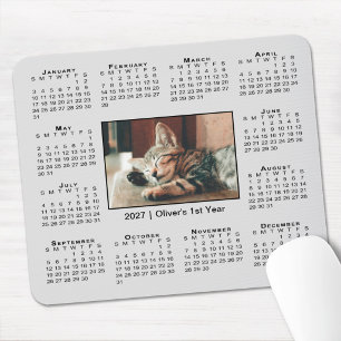 Modern 2027 Calendar Your Photo Name on Grey Mouse Mat
