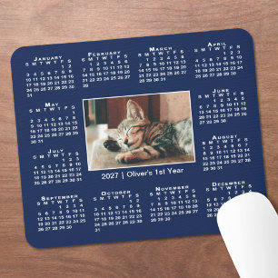 Modern 2027 Calendar Your Photo Name on Navy Blue Mouse Mat