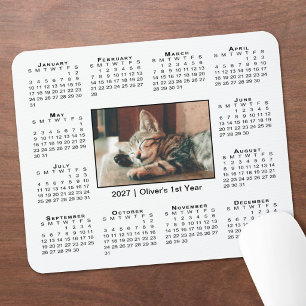 Modern 2027 Calendar Your Photo Name on White Mouse Mat