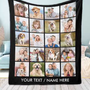 Modern 20 Photo Collage Personalised Black Medium Fleece Blanket