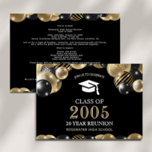Modern 20 Year Class Reunion Black Gold Invitation