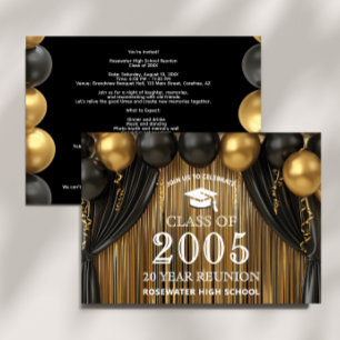 Modern 20 Year Class Reunion Black Gold Invitation