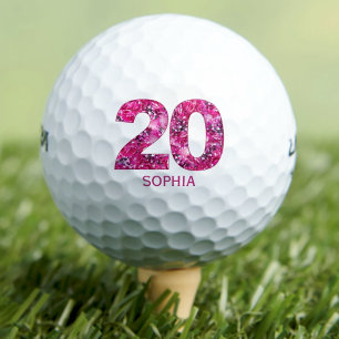 Modern 20th birthday golf balls 20 pink initials