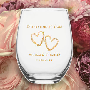 Modern 20th Wedding Anniversary Heart Personalised Stemless Wine Glass