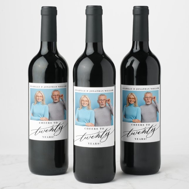 Modern 20th Wedding Anniversary Photo Wine Label (Bottles)