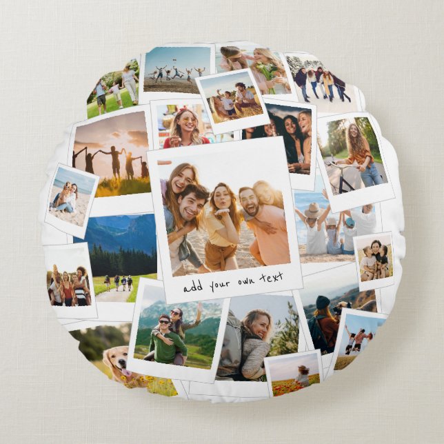 Modern 21 Picture Scrapbook Photo Collage Round Cushion (Front)