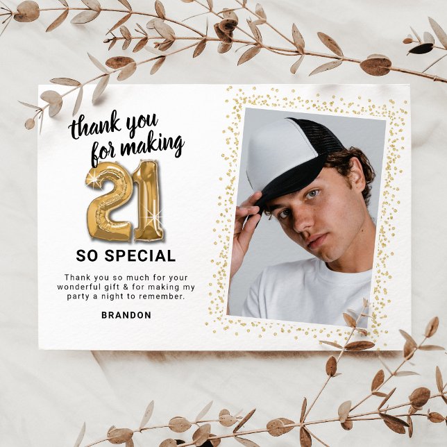 Modern 21st Adult Birthday Photo Thank You Card (Creator Uploaded)