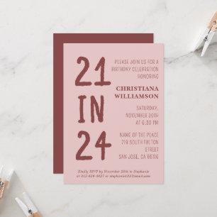 Modern 21st Birthday 21 in 24 Birthday Party Invitation